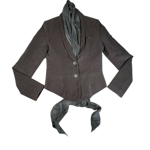 Mara Hoffman Blazer Jacket Velvet Button Attached Wool Scarf Black Gray S/M - Picture 11 of 14